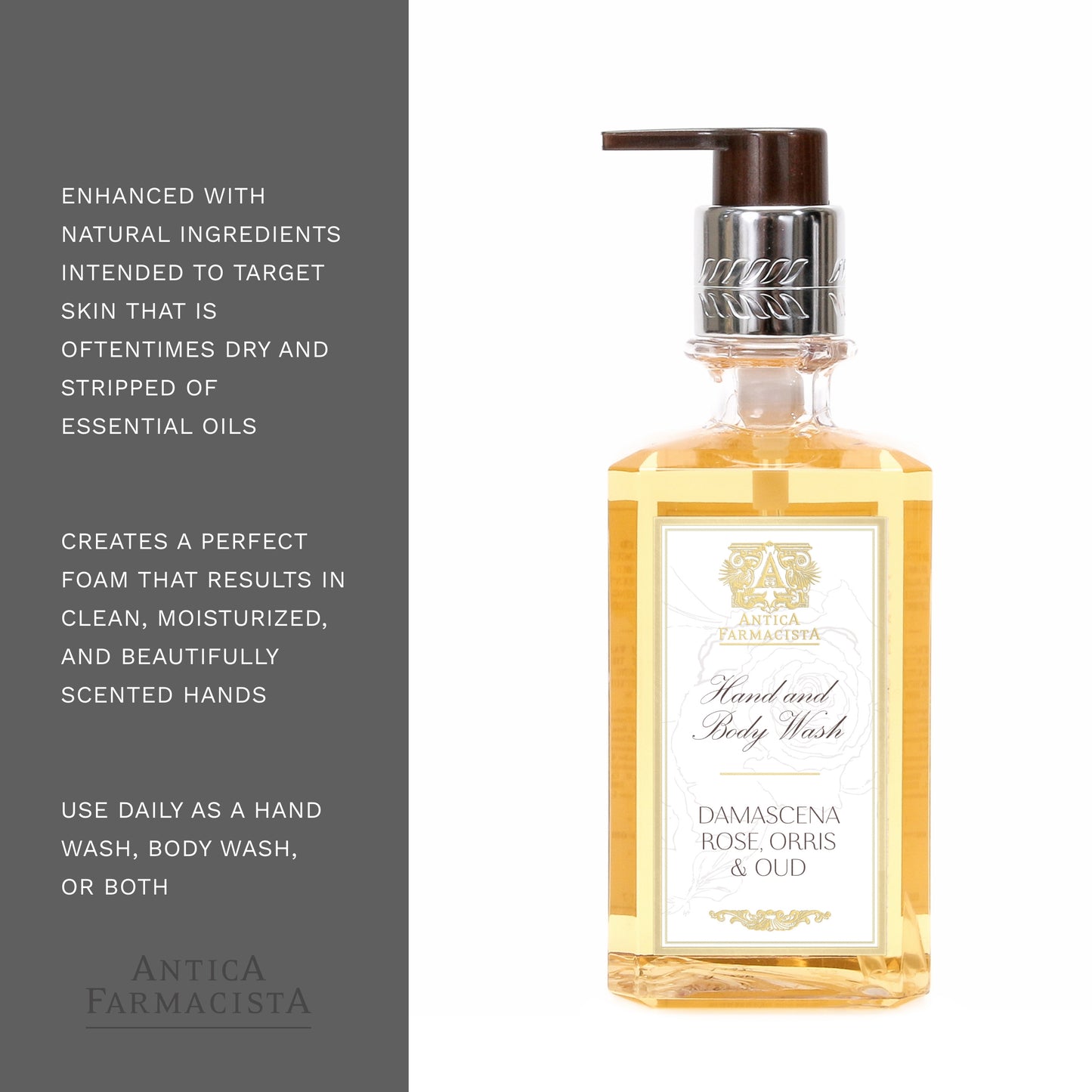 Antica Farmacista Damascena Rose, Orris and Oud Hand and Body Wash, 10 Fl Oz