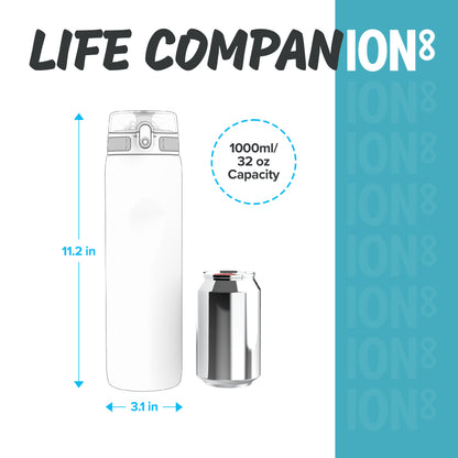 Ion8 Sport/Bike Water Bottle - Leakproof and BPA-free Water Bottle - Fits in Lunch Boxes, Handbags, Car Cup Holders, Backpacks, 34 oz/1000 ml (Pack of 1) - OneTouch 1.0 - Aqua
