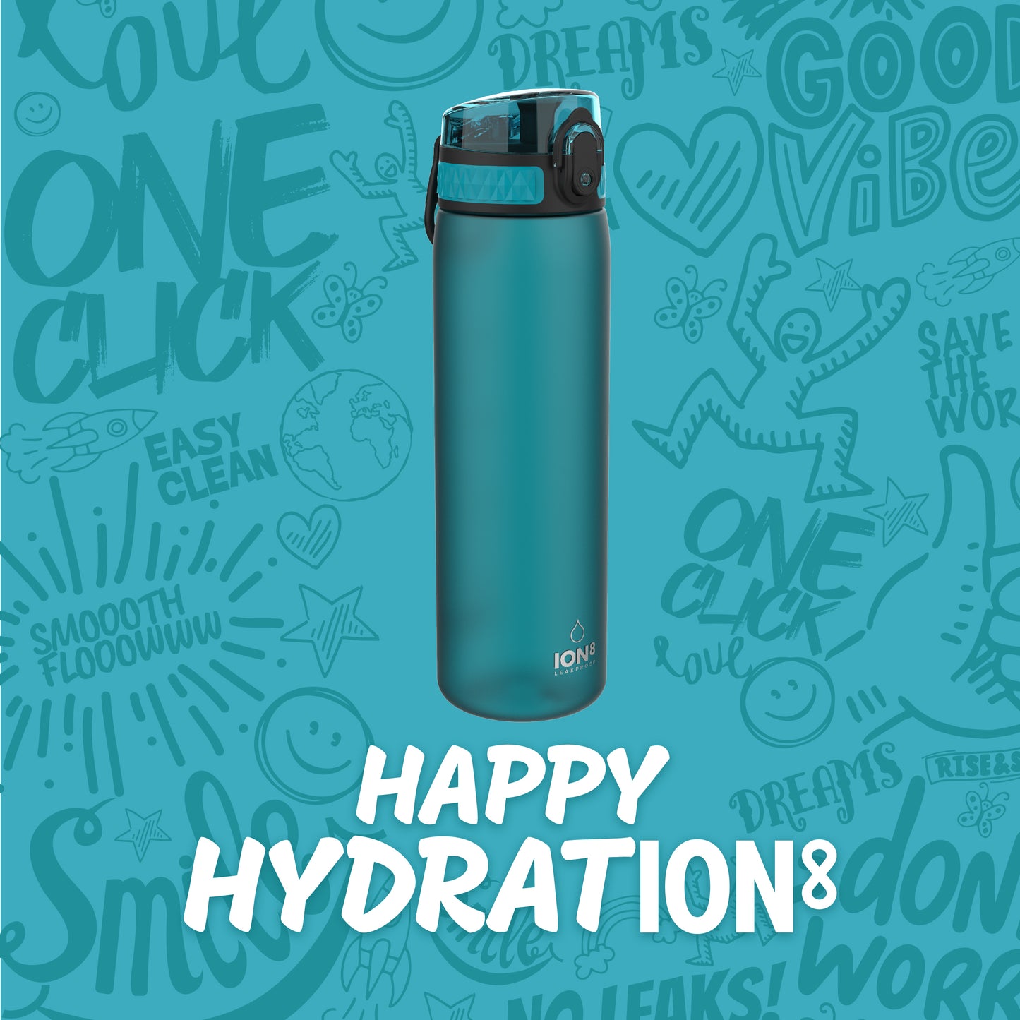 Ion8 Sport/Bike Water Bottle - Leakproof and BPA-free Water Bottle - Fits in Lunch Boxes, Handbags, Car Cup Holders, Backpacks, 34 oz/1000 ml (Pack of 1) - OneTouch 1.0 - Aqua
