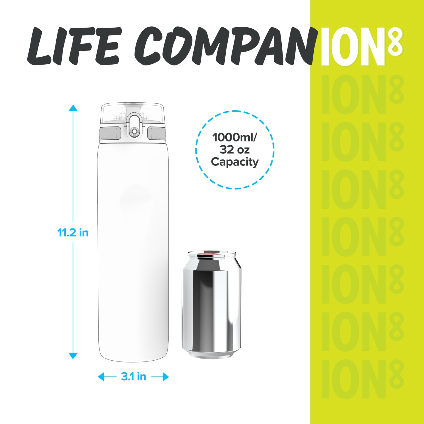 Ion8 Sport/Bike Water Bottle - Leakproof and BPA-free Water Bottle - Fits in Lunch Boxes, Handbags, Car Cup Holders, Backpacks, 34 oz/1000 ml (Pack of 1) - OneTouch 1.0 - Green