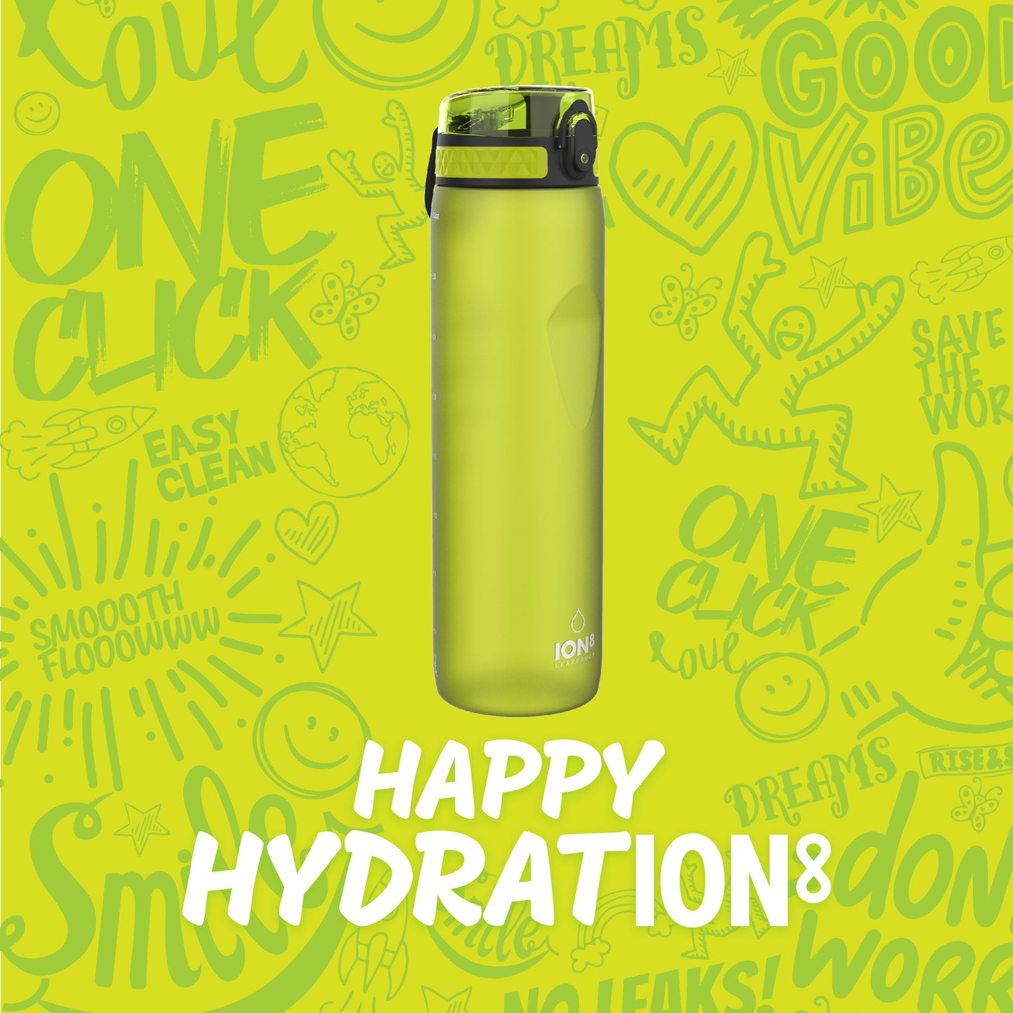 Ion8 Sport/Bike Water Bottle - Leakproof and BPA-free Water Bottle - Fits in Lunch Boxes, Handbags, Car Cup Holders, Backpacks, 34 oz/1000 ml (Pack of 1) - OneTouch 1.0 - Green