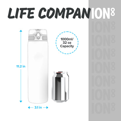Ion8 Sport/Bike Water Bottle - Leakproof and BPA-free Water Bottle - Fits in Lunch Boxes, Handbags, Car Cup Holders, Backpacks, 34 oz/1000 ml (Pack of 1) - OneTouch 1.0 - Gray