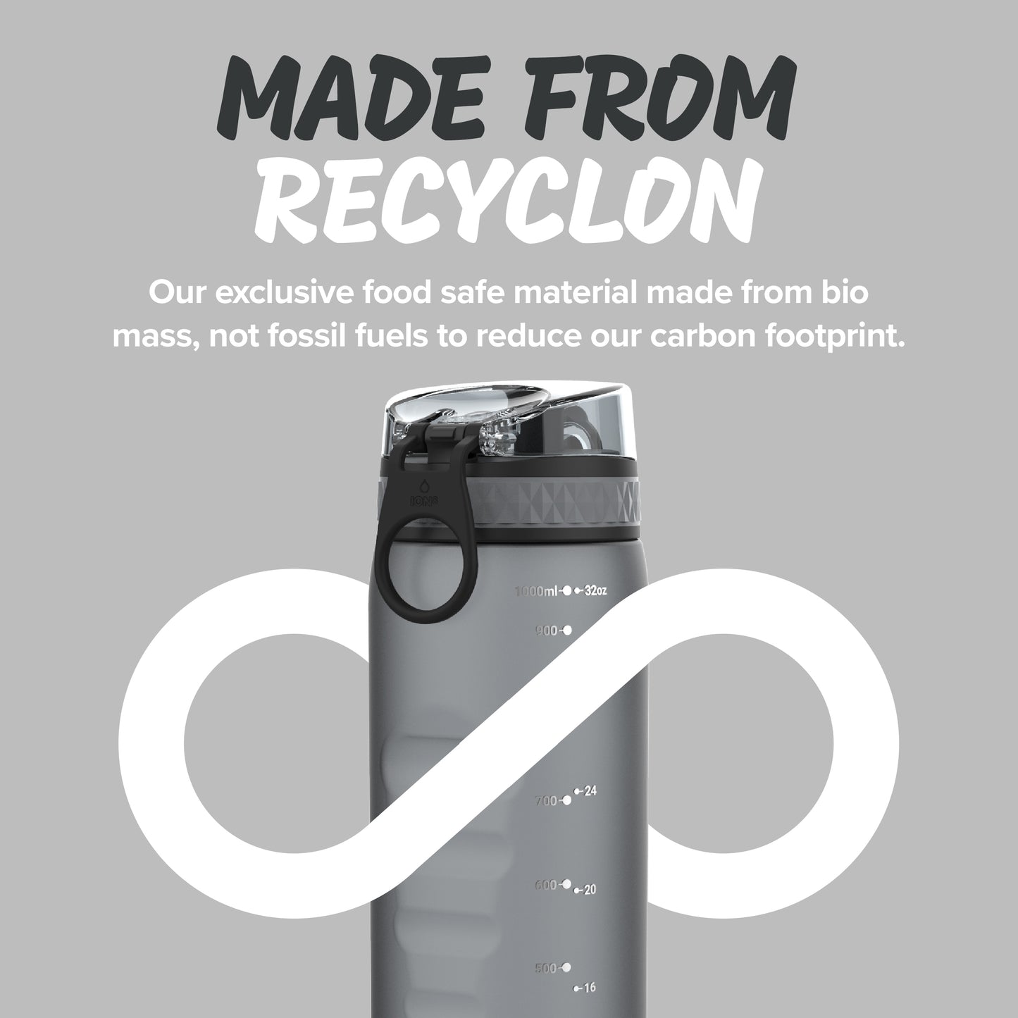 Ion8 Sport/Bike Water Bottle - Leakproof and BPA-free Water Bottle - Fits in Lunch Boxes, Handbags, Car Cup Holders, Backpacks, 34 oz/1000 ml (Pack of 1) - OneTouch 1.0 - Gray
