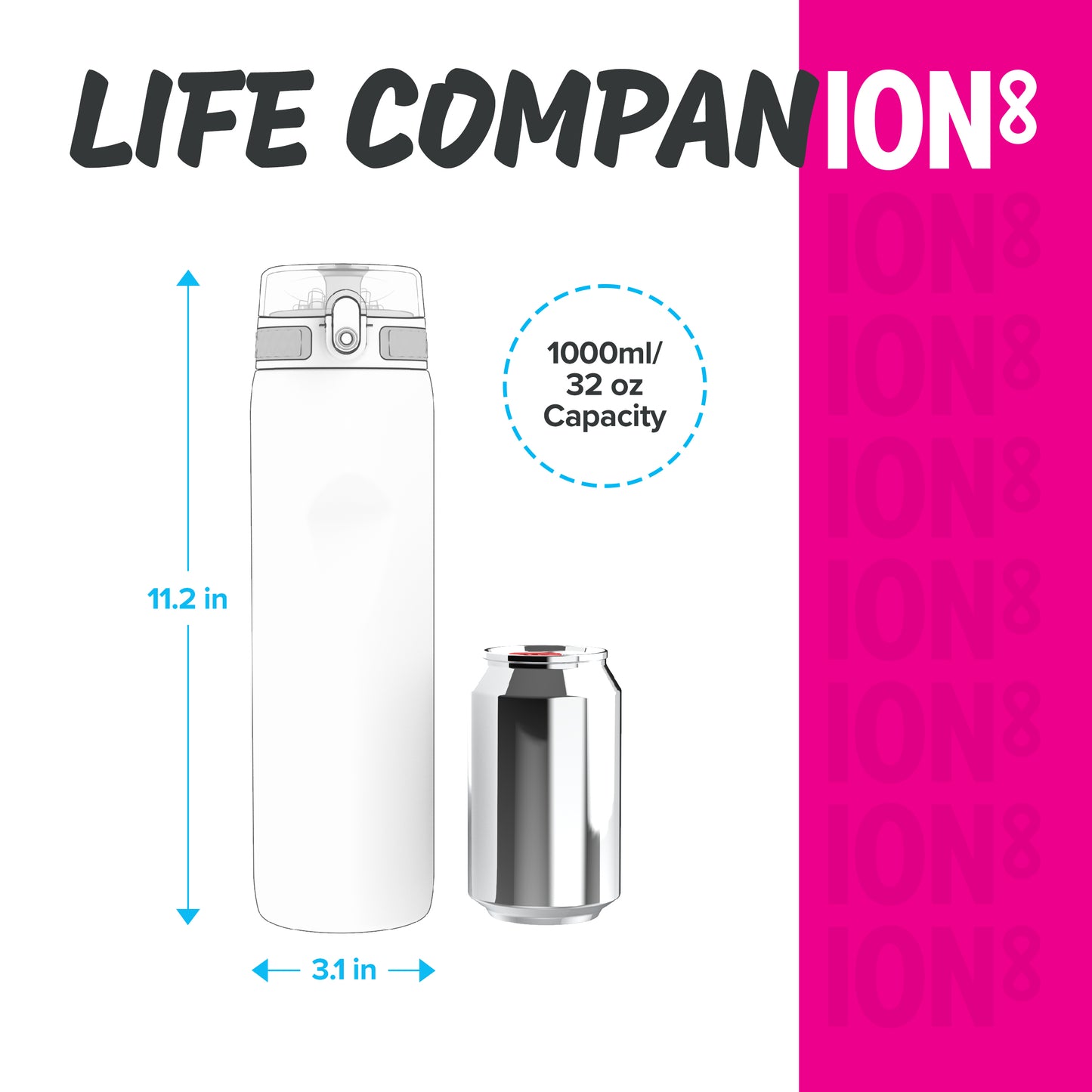 Ion8 Sport/Bike Water Bottle - Leakproof and BPA-free Water Bottle - Fits in Lunch Boxes, Handbags, Car Cup Holders, Backpacks, 34 oz/1000 ml (Pack of 1) - OneTouch 1.0 - Purple