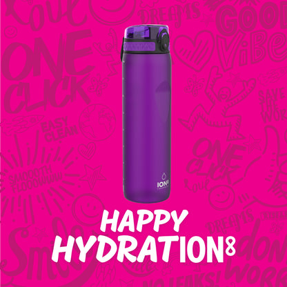 Ion8 Sport/Bike Water Bottle - Leakproof and BPA-free Water Bottle - Fits in Lunch Boxes, Handbags, Car Cup Holders, Backpacks, 34 oz/1000 ml (Pack of 1) - OneTouch 1.0 - Purple