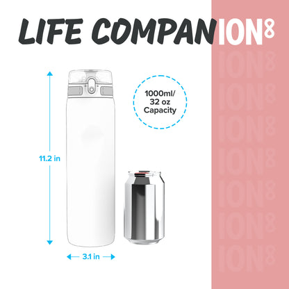 Ion8 Sport/Bike Water Bottle - Leakproof and BPA-free Water Bottle - Fits in Lunch Boxes, Handbags, Car Cup Holders, Backpacks, 34 oz/1000 ml (Pack of 1) - OneTouch 1.0 - Rose Quartz