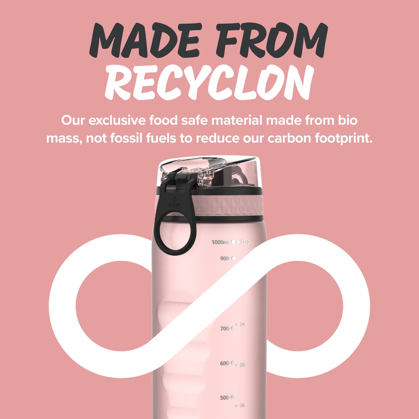 Ion8 Sport/Bike Water Bottle - Leakproof and BPA-free Water Bottle - Fits in Lunch Boxes, Handbags, Car Cup Holders, Backpacks, 34 oz/1000 ml (Pack of 1) - OneTouch 1.0 - Rose Quartz