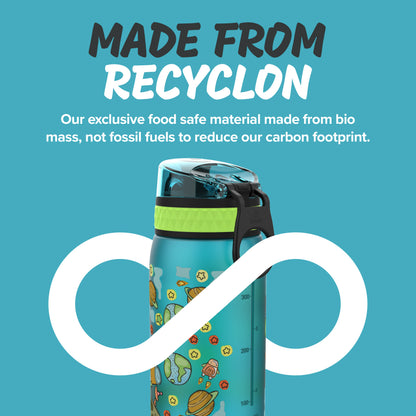 Ion8 Kid's One Touch On-The-Go Printed Water Bottle - Leakproof and BPA-Free Water Bottle - Fits Car Cup Holders and Kid's Backpacks 12 oz / 350 ml - Space