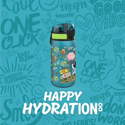 Ion8 Kid's One Touch On-The-Go Printed Water Bottle - Leakproof and BPA-Free Water Bottle - Fits Car Cup Holders and Kid's Backpacks 12 oz / 350 ml - Space