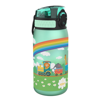 Ion8 Kid's One Touch On-The-Go Printed Water Bottle - Leakproof and BPA-Free Water Bottle - Fits Car Cup Holders and Kid's Backpacks 12 oz / 350 ml - Trains