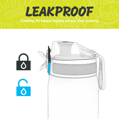 Ion8 Kid's One Touch On-The-Go Printed Water Bottle - Leakproof and BPA-Free Water Bottle - Fits Car Cup Holders and Kid's Backpacks 12 oz / 350 ml - Trains