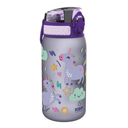 Ion8 Kid's One Touch On-The-Go Printed Water Bottle - Leakproof and BPA-Free Water Bottle - Fits Car Cup Holders and Kid's Backpacks 12 oz / 350 ml - Unicorns