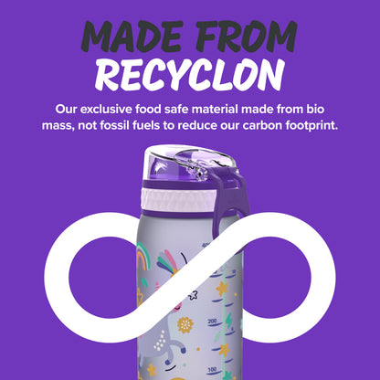 Ion8 Kid's One Touch On-The-Go Printed Water Bottle - Leakproof and BPA-Free Water Bottle - Fits Car Cup Holders and Kid's Backpacks 12 oz / 350 ml - Unicorns