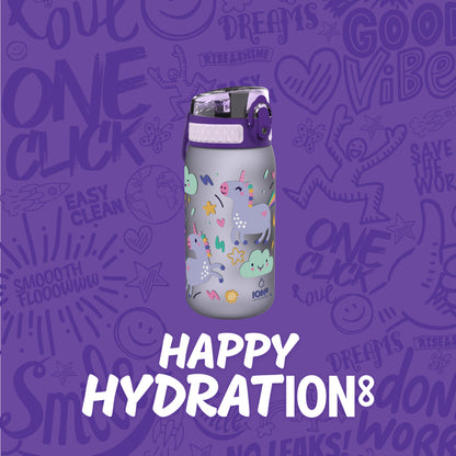 Ion8 Kid's One Touch On-The-Go Printed Water Bottle - Leakproof and BPA-Free Water Bottle - Fits Car Cup Holders and Kid's Backpacks 12 oz / 350 ml - Unicorns