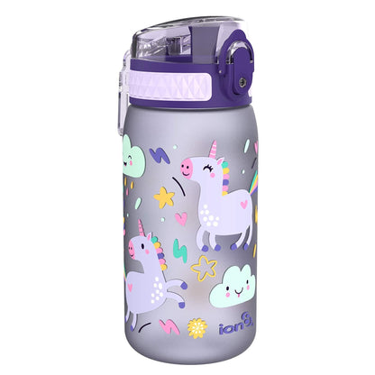 Ion8 Kid's One Touch On-The-Go Printed Water Bottle - Leakproof and BPA-Free Water Bottle - Fits Car Cup Holders and Kid's Backpacks 12 oz / 350 ml - Unicorns