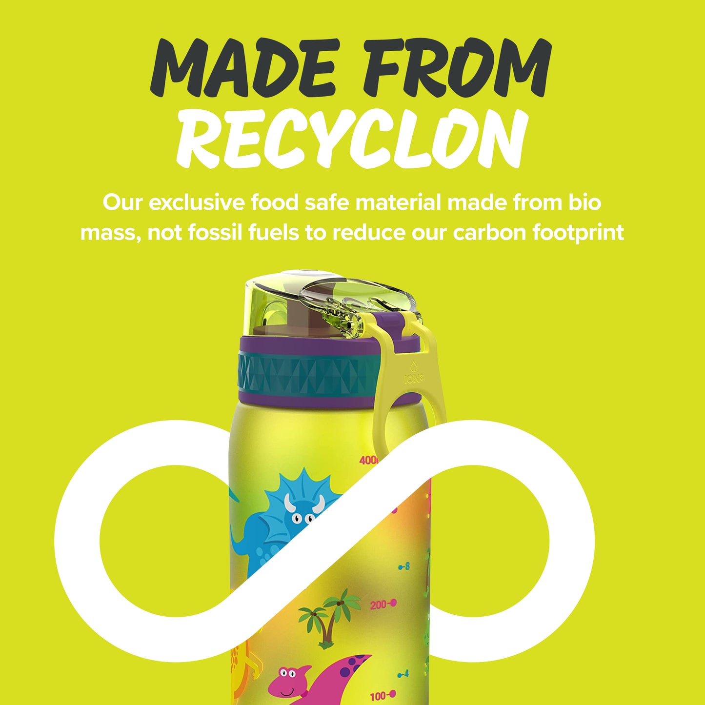 Ion8 Kid's One Touch On-The-Go Printed Water Bottle - Leakproof and BPA-Free Water Bottle - Fits Car Cup Holders and Kid's Backpacks 12 oz / 350 ml - Dinosaurs
