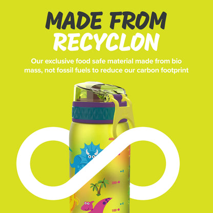 Ion8 Kid's One Touch On-The-Go Printed Water Bottle - Leakproof and BPA-Free Water Bottle - Fits Car Cup Holders and Kid's Backpacks 12 oz / 350 ml - Dinosaurs