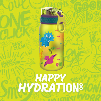 Ion8 Kid's One Touch On-The-Go Printed Water Bottle - Leakproof and BPA-Free Water Bottle - Fits Car Cup Holders and Kid's Backpacks 12 oz / 350 ml - Dinosaurs