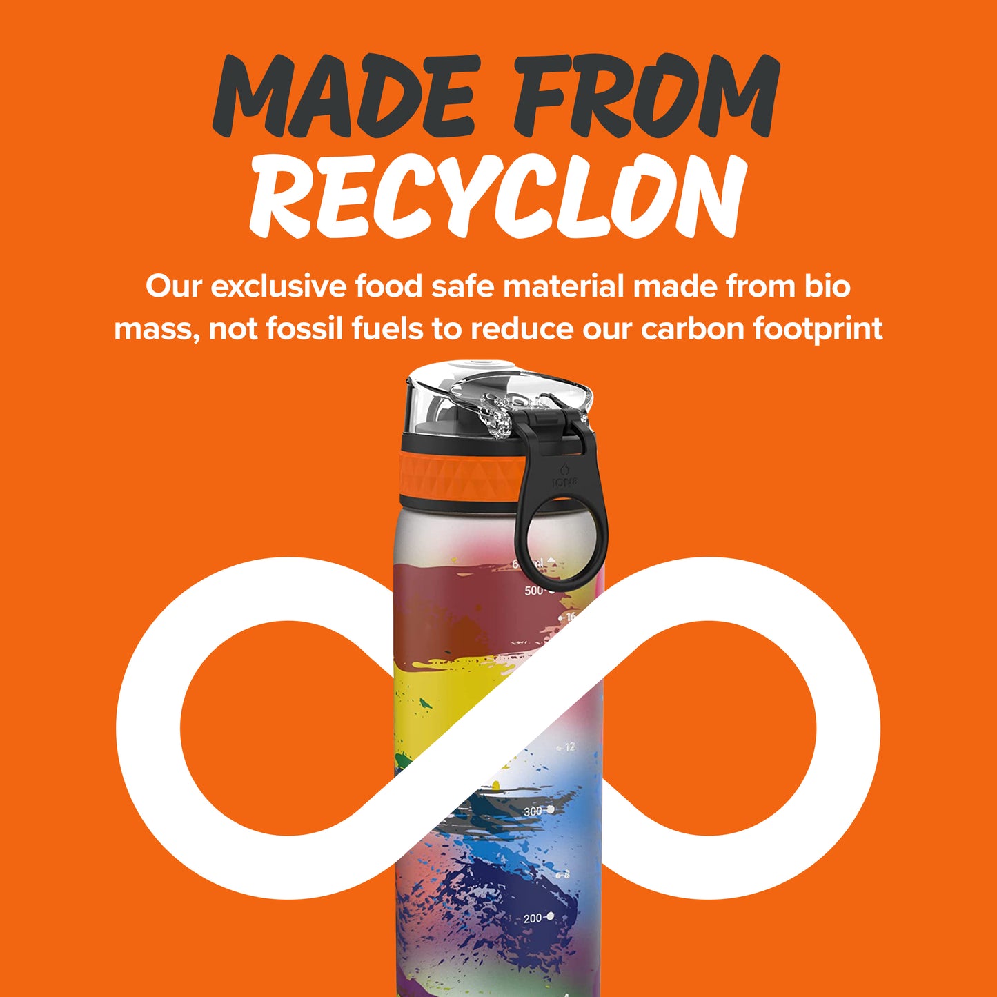 Ion8 Kid's One Touch On-The-Go Printed Water Bottle - Leakproof and BPA-Free Water Bottle - Fits Car Cup Holders and Kid's Backpacks 18 oz / 500 ml - Paint Splat
