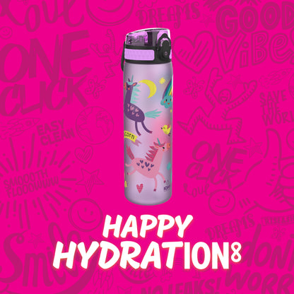 Ion8 Kid's One Touch On-The-Go Printed Water Bottle - Leakproof and BPA-Free Water Bottle - Fits Car Cup Holders and Kid's Backpacks 18 oz / 500 ml - Unicorns