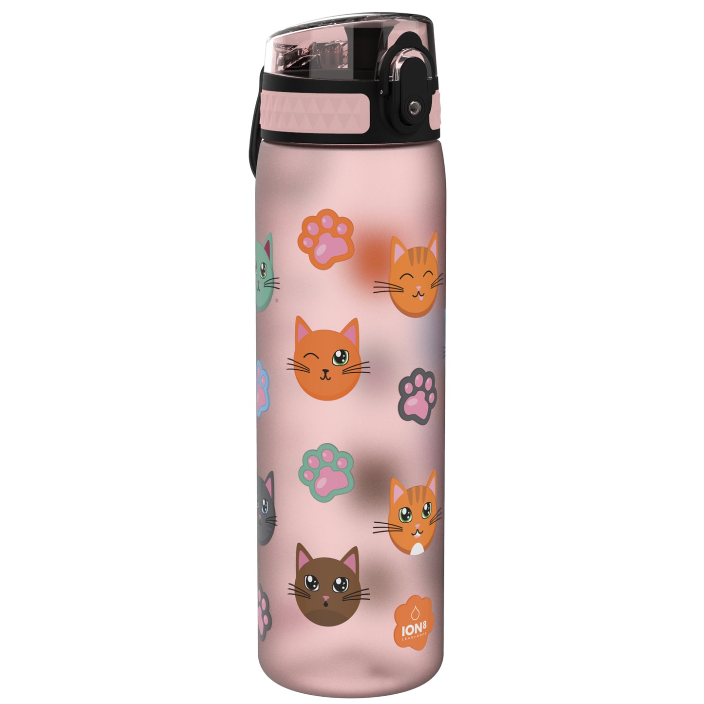 Ion8 Kid's One Touch On-The-Go Printed Water Bottle - Leakproof and BPA-Free Water Bottle - Fits Car Cup Holders and Kid's Backpacks 18 oz / 500 ml - Cats