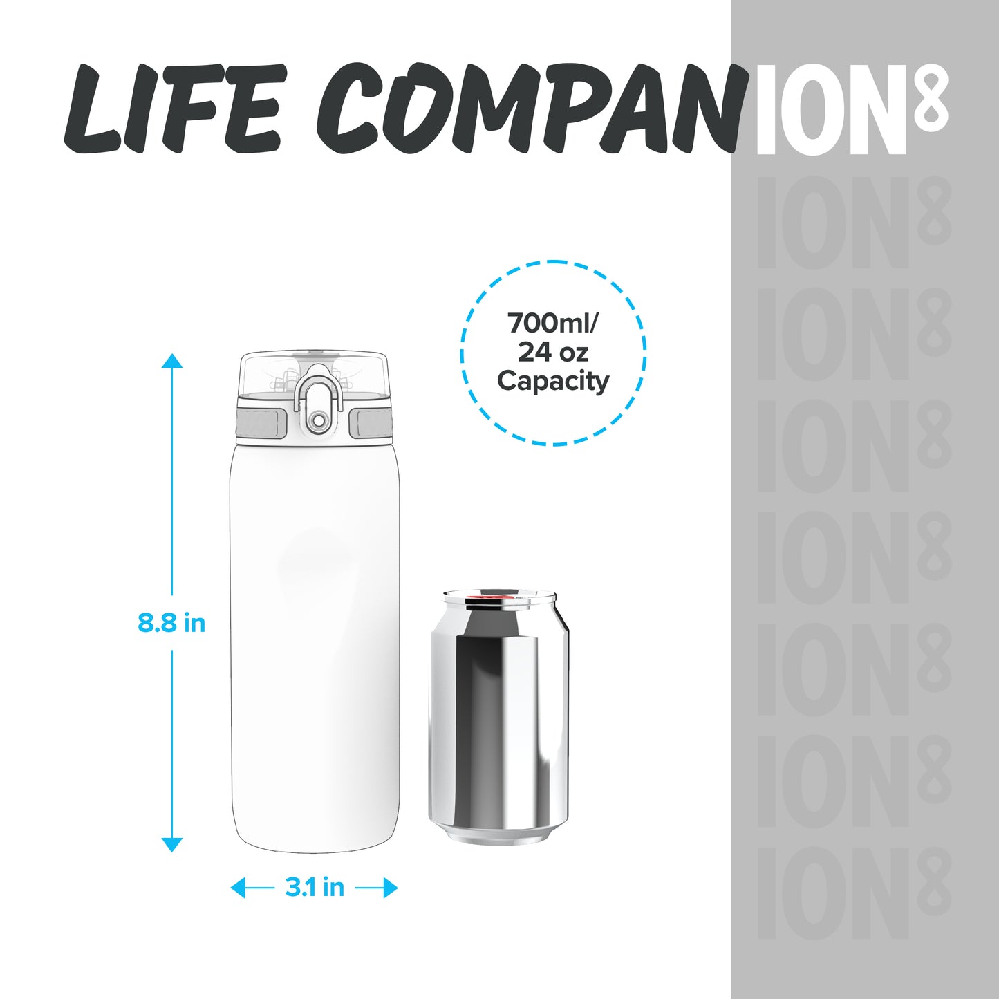 Ion8 Sport/Bike Water Bottle - Leakproof and BPA-free Water Bottle - Fits in Lunch Boxes, Handbags, Cup Holders, Backpacks and Bike Holders, 25 oz/750 ml (Pack of 1) - OneTouch 1.0 - Gray