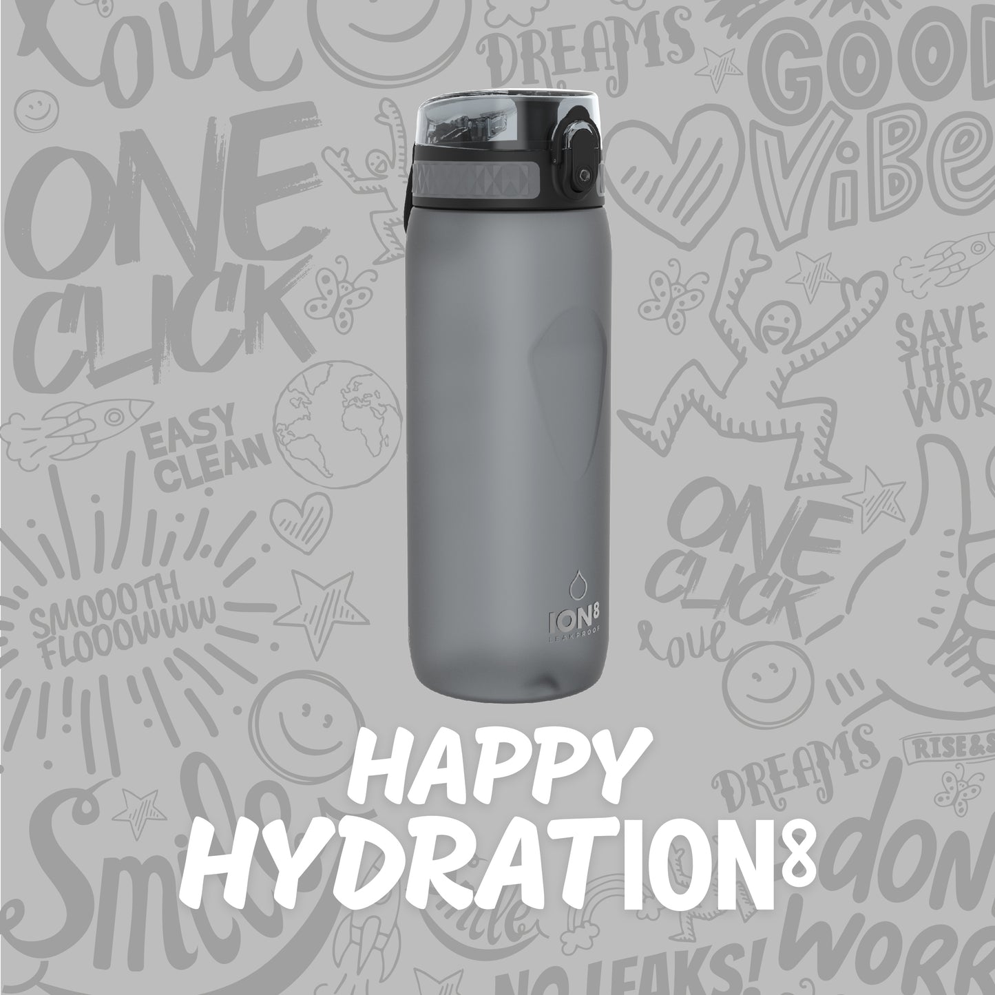 Ion8 Sport/Bike Water Bottle - Leakproof and BPA-free Water Bottle - Fits in Lunch Boxes, Handbags, Cup Holders, Backpacks and Bike Holders, 25 oz/750 ml (Pack of 1) - OneTouch 1.0 - Gray