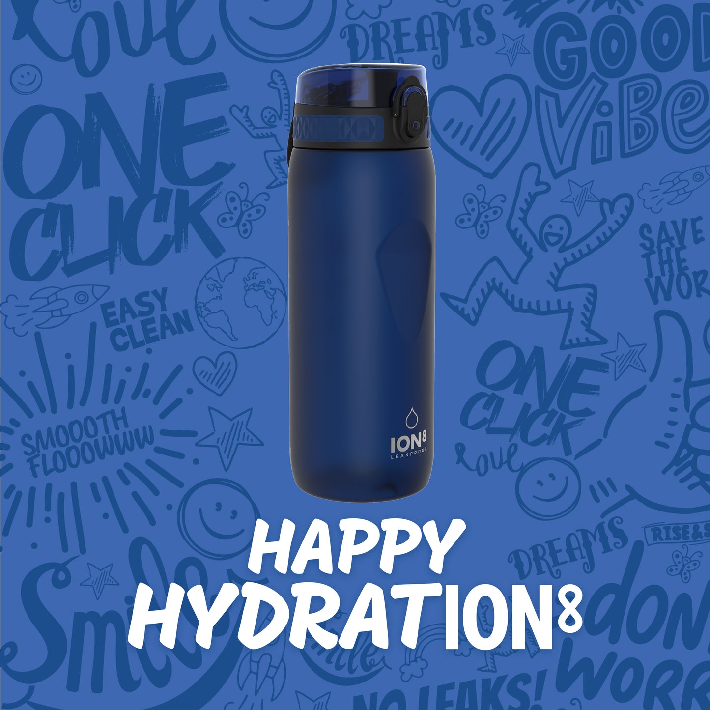 Ion8 Sport/Bike Water Bottle - Leakproof and BPA-free Water Bottle - Fits in Lunch Boxes, Handbags, Cup Holders, Backpacks and Bike Holders, 25 oz/750 ml (Pack of 1) - OneTouch 1.0 - Navy Blue