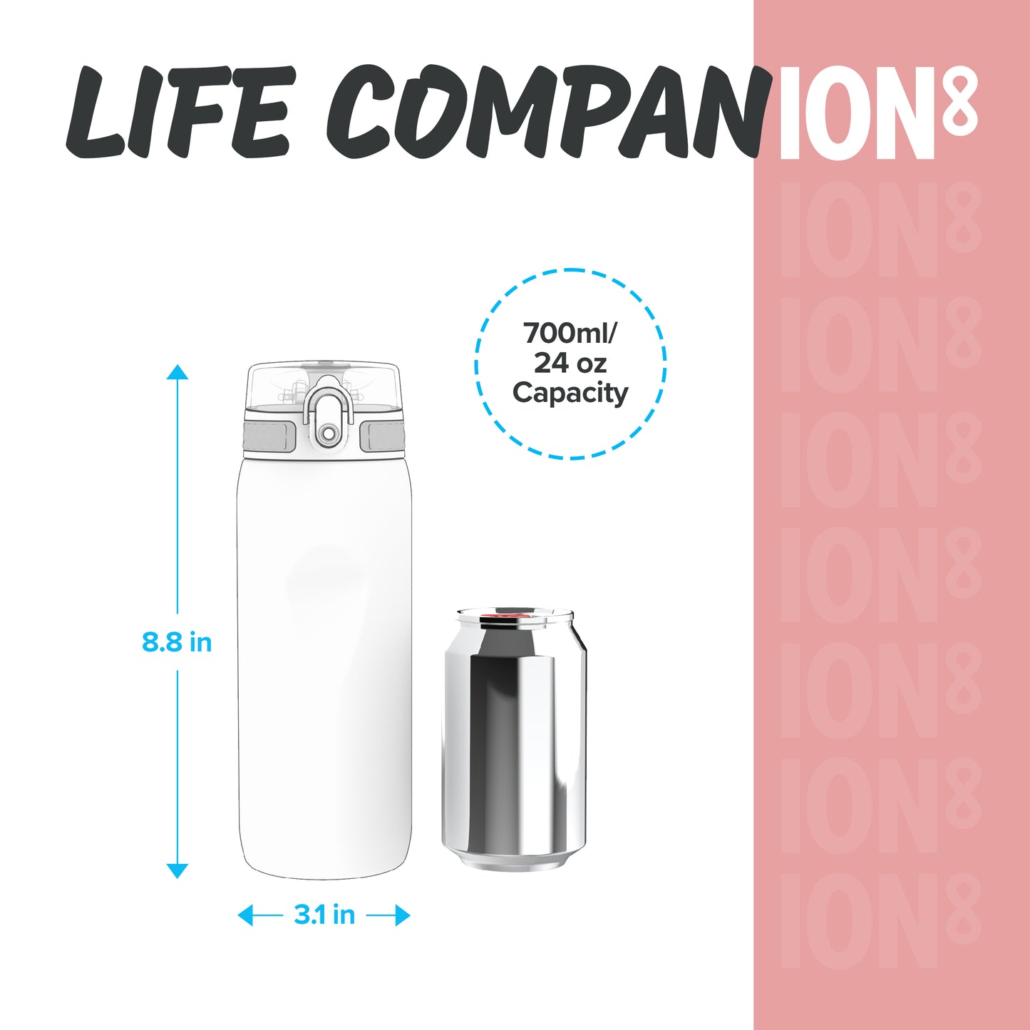 Ion8 Sport/Bike Water Bottle - Leakproof and BPA-free Water Bottle - Fits in Lunch Boxes, Handbags, Cup Holders, Backpacks and Bike Holders, 25 oz/750 ml (Pack of 1) - OneTouch 1.0 - Rose Quartz