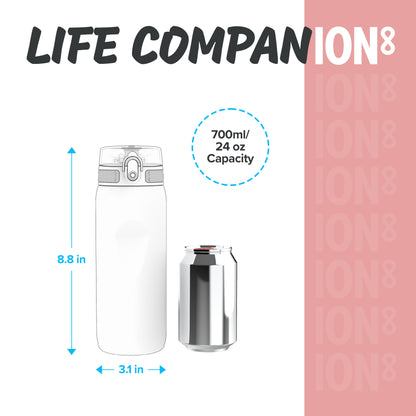 Ion8 Sport/Bike Water Bottle - Leakproof and BPA-free Water Bottle - Fits in Lunch Boxes, Handbags, Cup Holders, Backpacks and Bike Holders, 25 oz/750 ml (Pack of 1) - OneTouch 1.0 - Rose Quartz