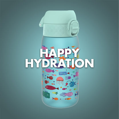 Ion8 Kid's One Touch 2.0 On-The-Go Printed Water Bottle - Leakproof and BPA-Free Water Bottle - Fits Car Cup Holders and Kid's Backpacks 12 oz / 350 ml - Fish