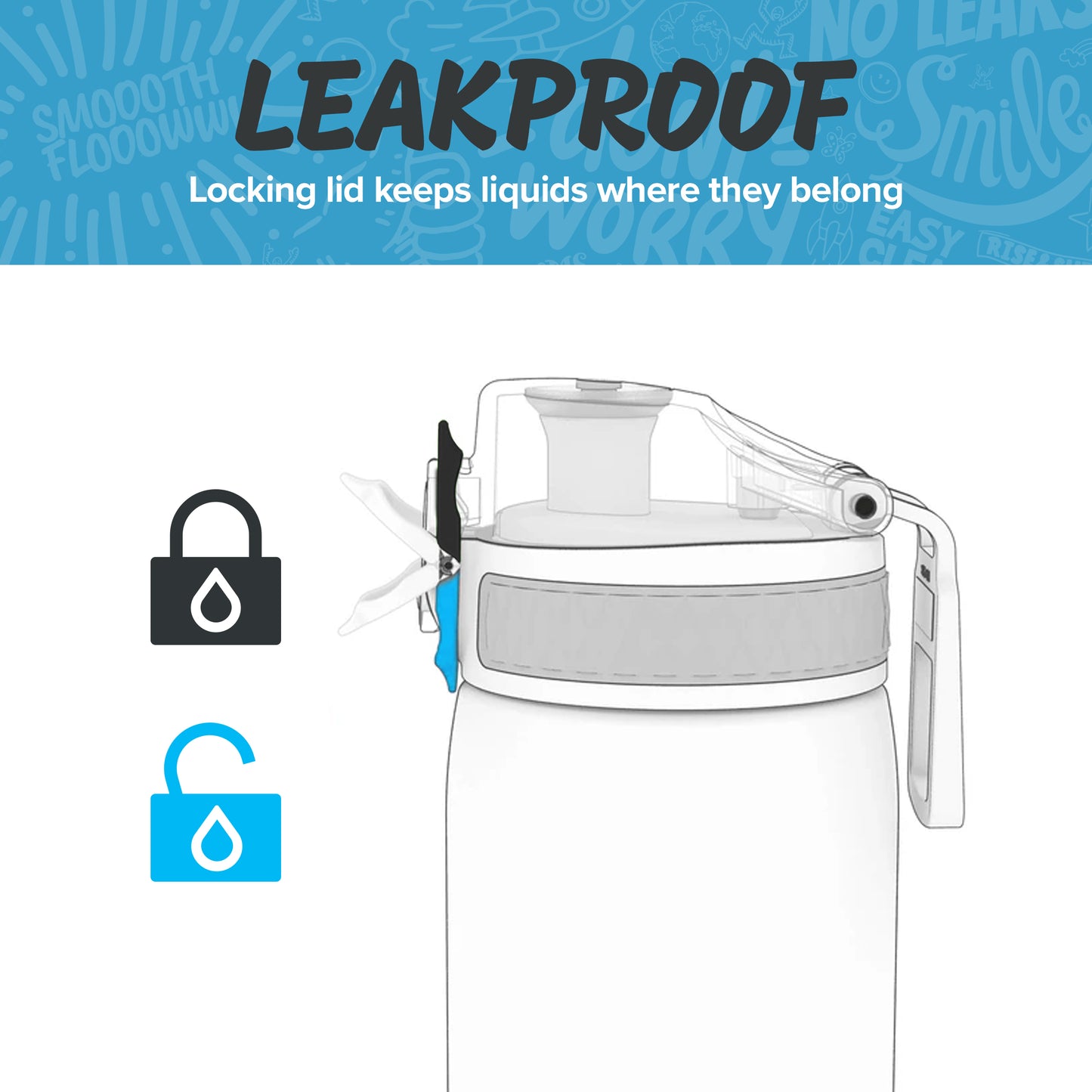 Ion8 Kid's One Touch On-The-Go Printed Water Bottle - Leakproof and BPA-Free Water Bottle - Fits Car Cup Holders and Kid's Backpacks 12 oz / 350 ml - Frogs