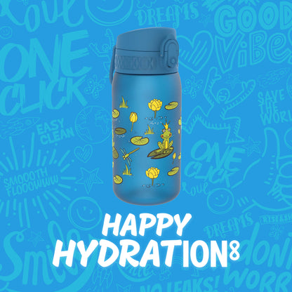 Ion8 Kid's One Touch On-The-Go Printed Water Bottle - Leakproof and BPA-Free Water Bottle - Fits Car Cup Holders and Kid's Backpacks 12 oz / 350 ml - Frogs