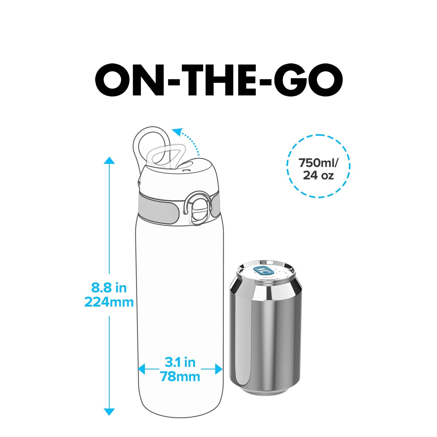 Ion8 Sport/Bike Water Bottle - Leakproof and BPA-free Water Bottle - Fits in Lunch Boxes, Handbags, Cup Holders, Backpacks and Bike Holders, 25 oz/750 ml (Pack of 1) - OneTouch 2.0 - Aqua 2.0
