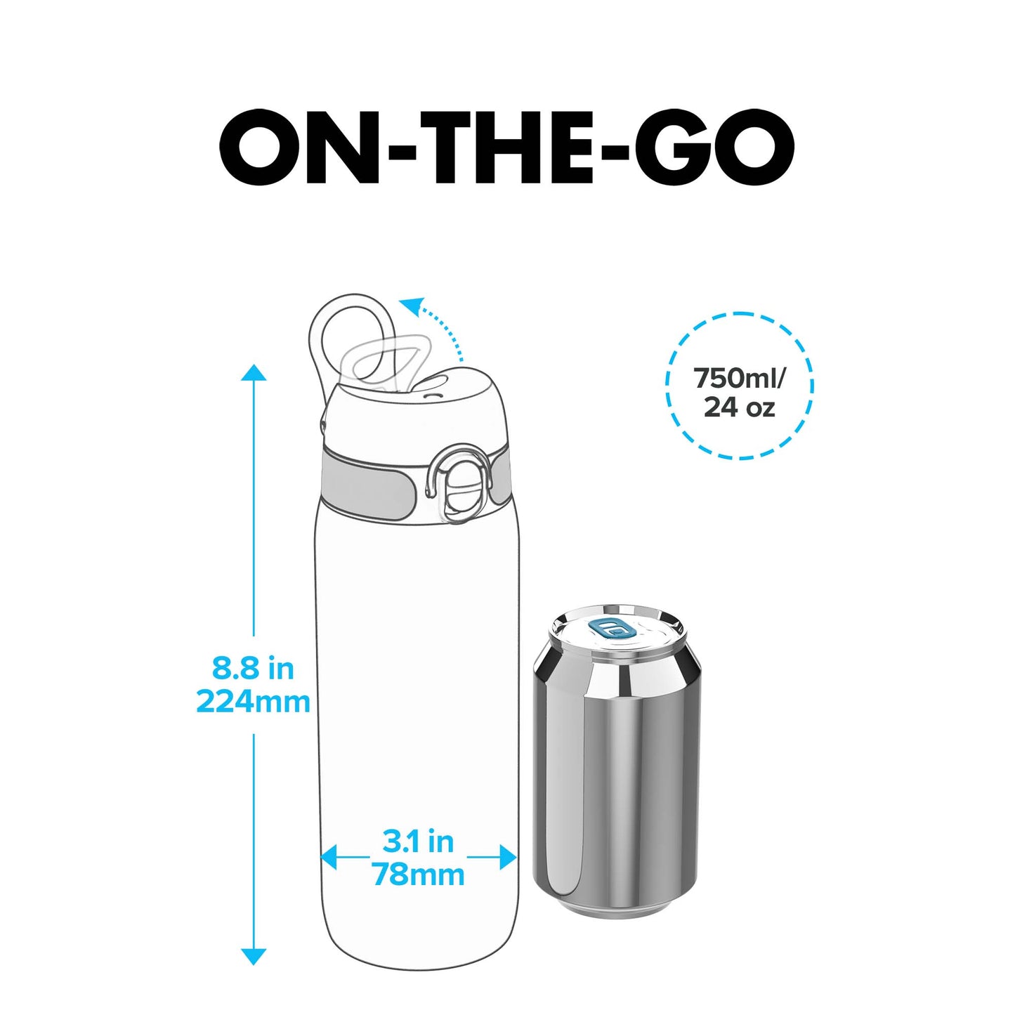 Ion8 Sport/Bike Water Bottle - Leakproof and BPA-free Water Bottle - Fits in Lunch Boxes, Handbags, Cup Holders, Backpacks and Bike Holders, 25 oz/750 ml (Pack of 1) - OneTouch 2.0 - Rose Quartz 2.0