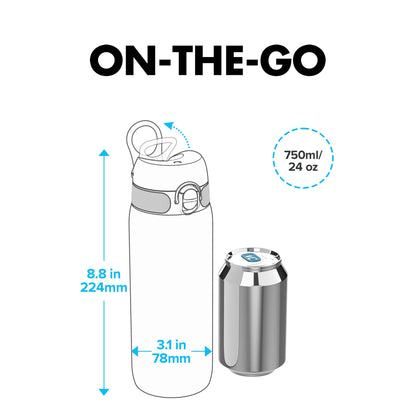 Ion8 Sport/Bike Water Bottle - Leakproof and BPA-free Water Bottle - Fits in Lunch Boxes, Handbags, Cup Holders, Backpacks and Bike Holders, 25 oz/750 ml (Pack of 1) - OneTouch 2.0 - Rose Quartz 2.0