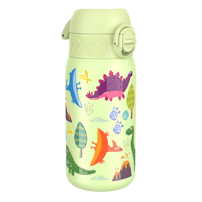 Ion8 Kid's Stainless Steel Water Bottle - Food-Safe and Odor Resistant - Fits Car Cup Holders, Backpack Pockets and More, 14 oz / 400 ml (Pack of 1) - Dinosaurs