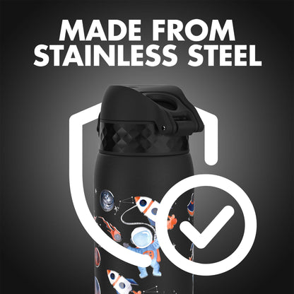 Ion8 Kid's Stainless Steel Water Bottle - Food-Safe and Odor Resistant - Fits Car Cup Holders, Backpack Pockets and More, 14 oz / 400 ml (Pack of 1) - Space