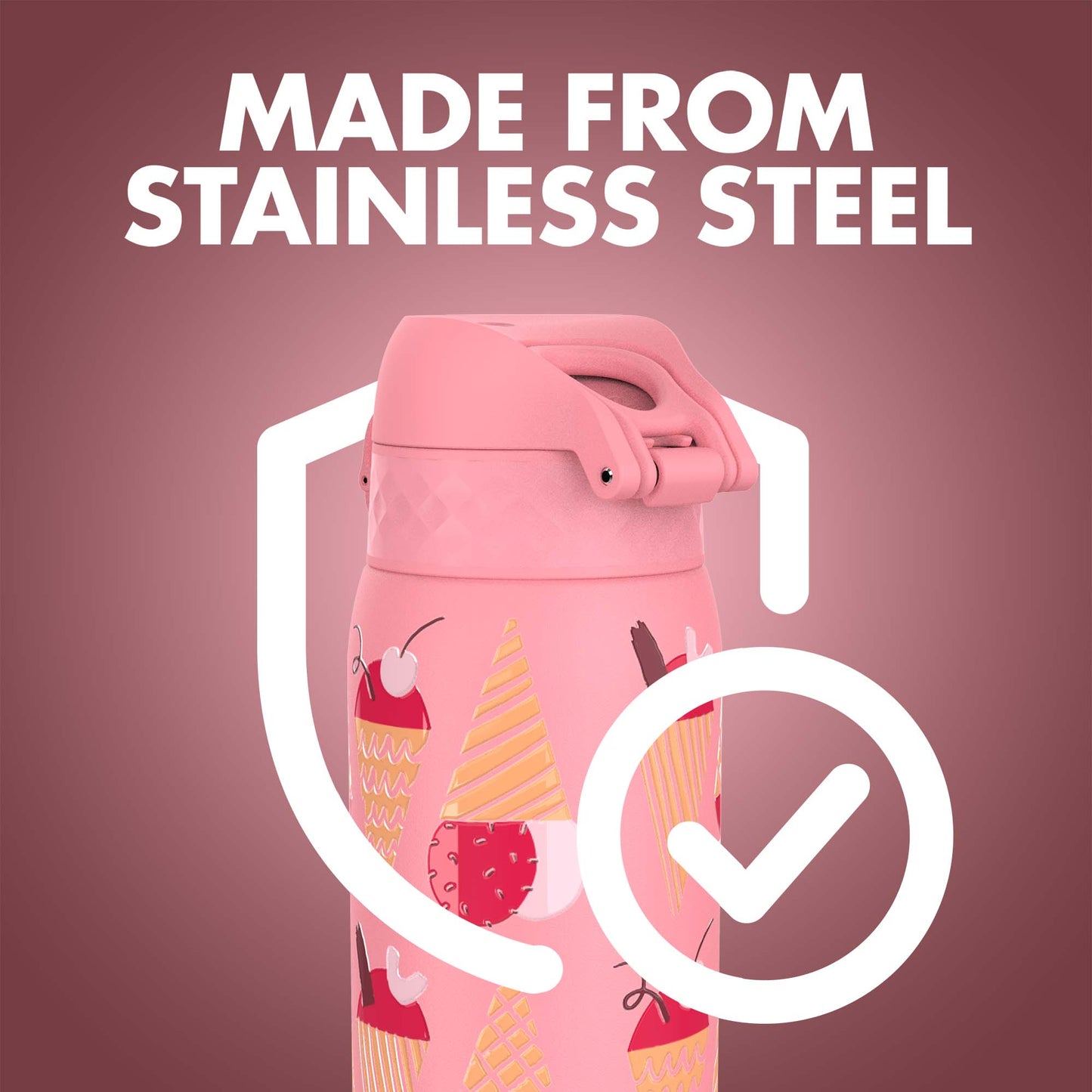 Ion8 Kid's Stainless Steel Water Bottle - Food-Safe and Odor Resistant - Fits Car Cup Holders, Backpack Pockets and More, 14 oz / 400 ml (Pack of 1) - Ice Cream