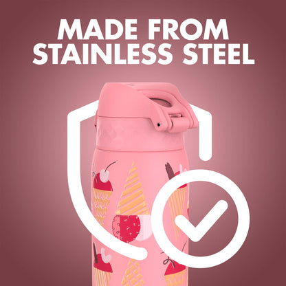 Ion8 Kid's Stainless Steel Water Bottle - Food-Safe and Odor Resistant - Fits Car Cup Holders, Backpack Pockets and More, 14 oz / 400 ml (Pack of 1) - Ice Cream