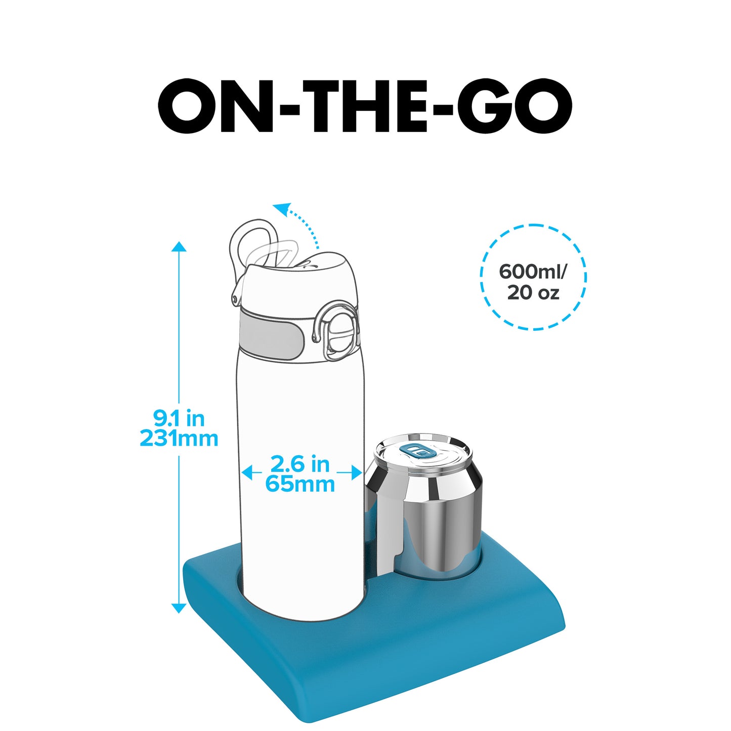 Ion8 Stainless Steel Water Bottle - Food-Safe and Odor Resistant - Fits Car Cup Holders, Backpack Pockets and More, 20 oz / 600 ml (Pack of 1) - OneTouch 2.0 - Teal 2.0