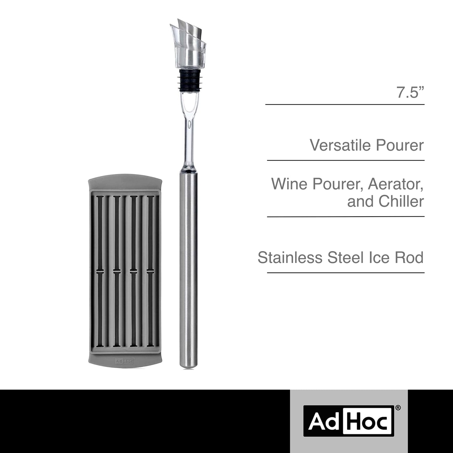 AdHoc IcePour 3-in-1 Wine Pourer, Aerator, and Chiller, 7.5", Stainless