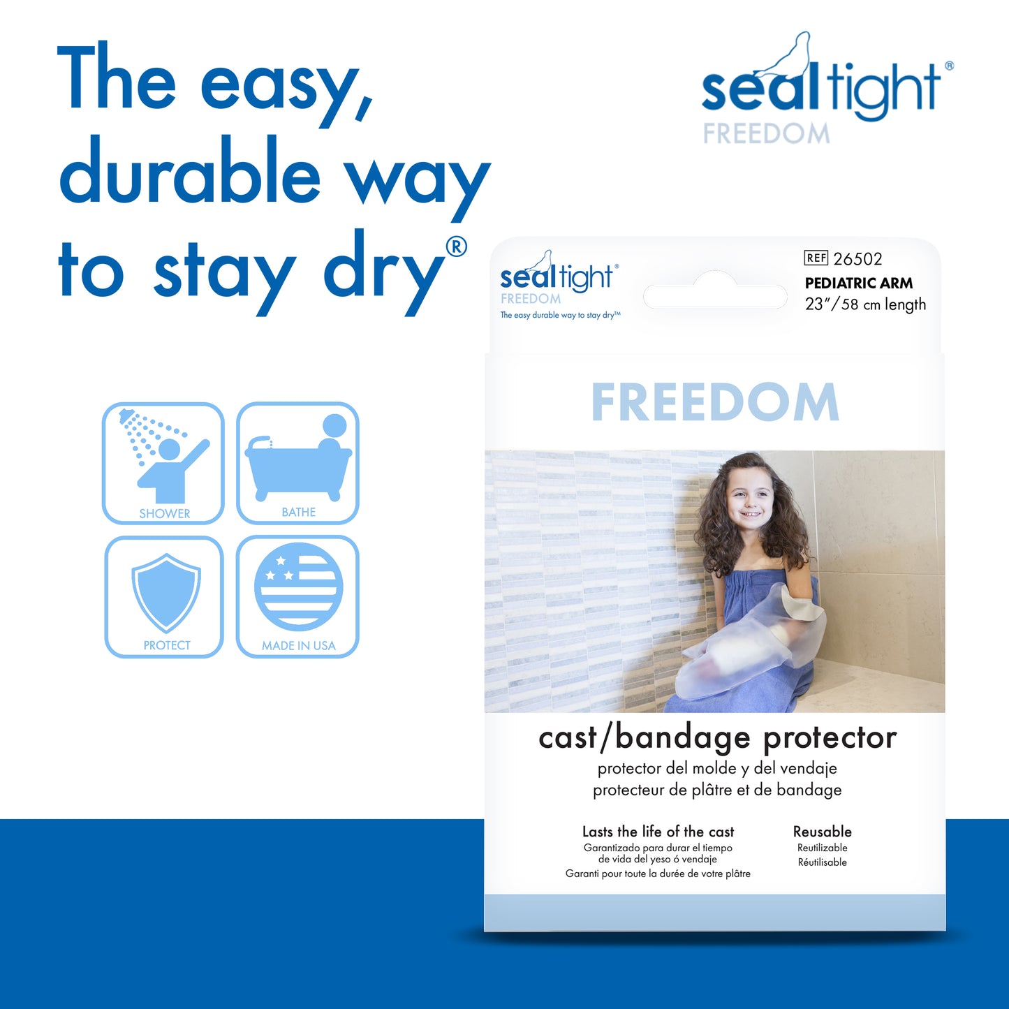 Brownmed Seal-Tight Pediatric Freedom Cast Protector ‚Äì Latex-Free Waterproof Cast and Wound Cover ‚Äì Arm Cast and Bandage Cover ‚Äì Durable & Reusable ‚Äì Lasts Life of Cast ‚Äì Made in USA