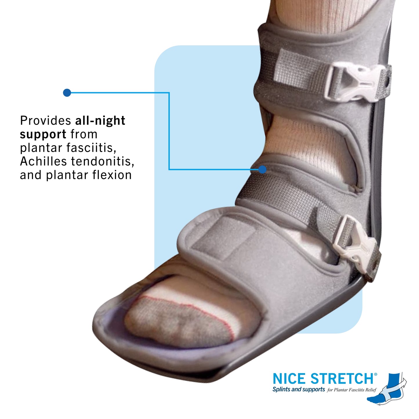 Nice Stretch 90 - Plantar Fasciitis Night Splint, Gray - Large/XL