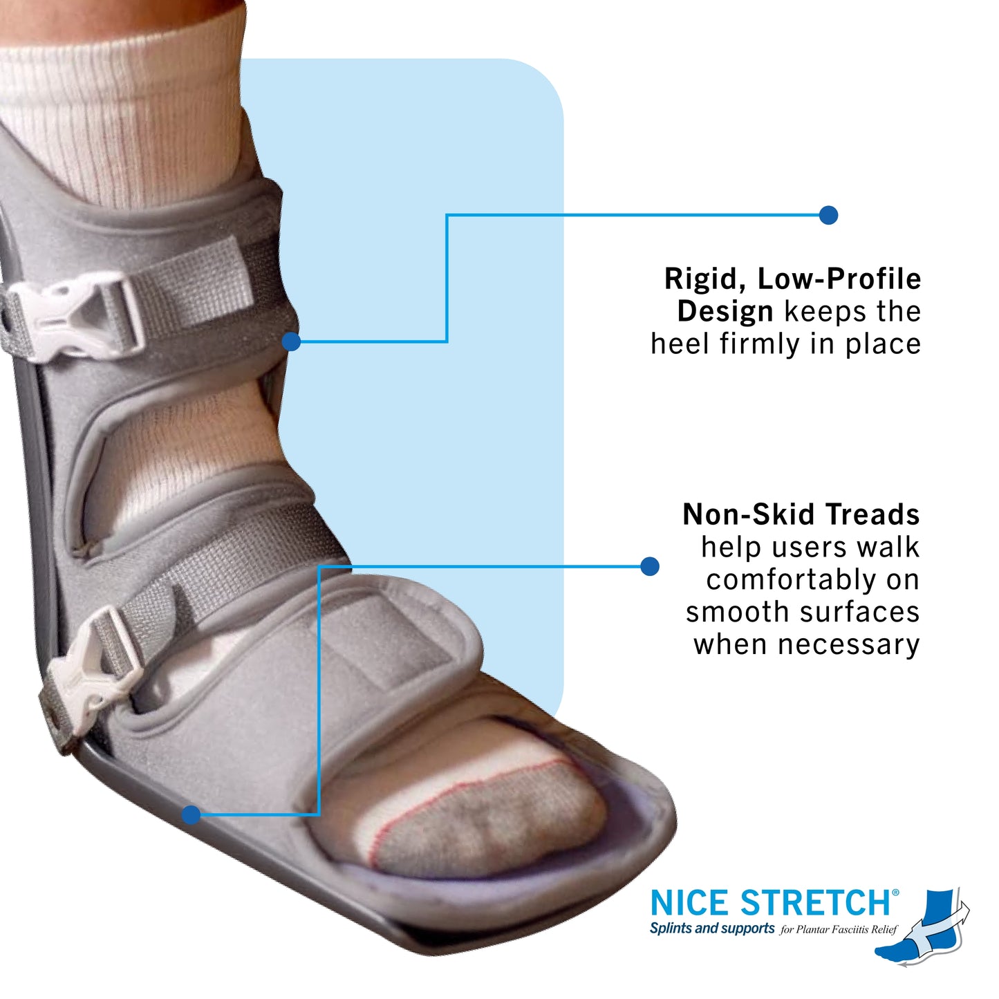 Nice Stretch 90 - Plantar Fasciitis Night Splint, Gray - Large/XL