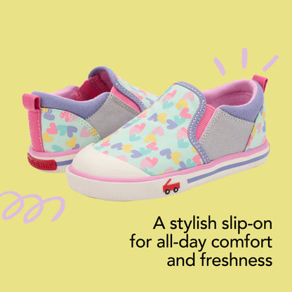 See Kai Run - Italya Slip-on Sneaker for Toddlers, Mint/Hearts, 7