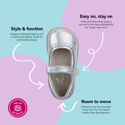 See Kai Run, Jane II Mary Jane Shoes for Kids, Silver, 2.5Y