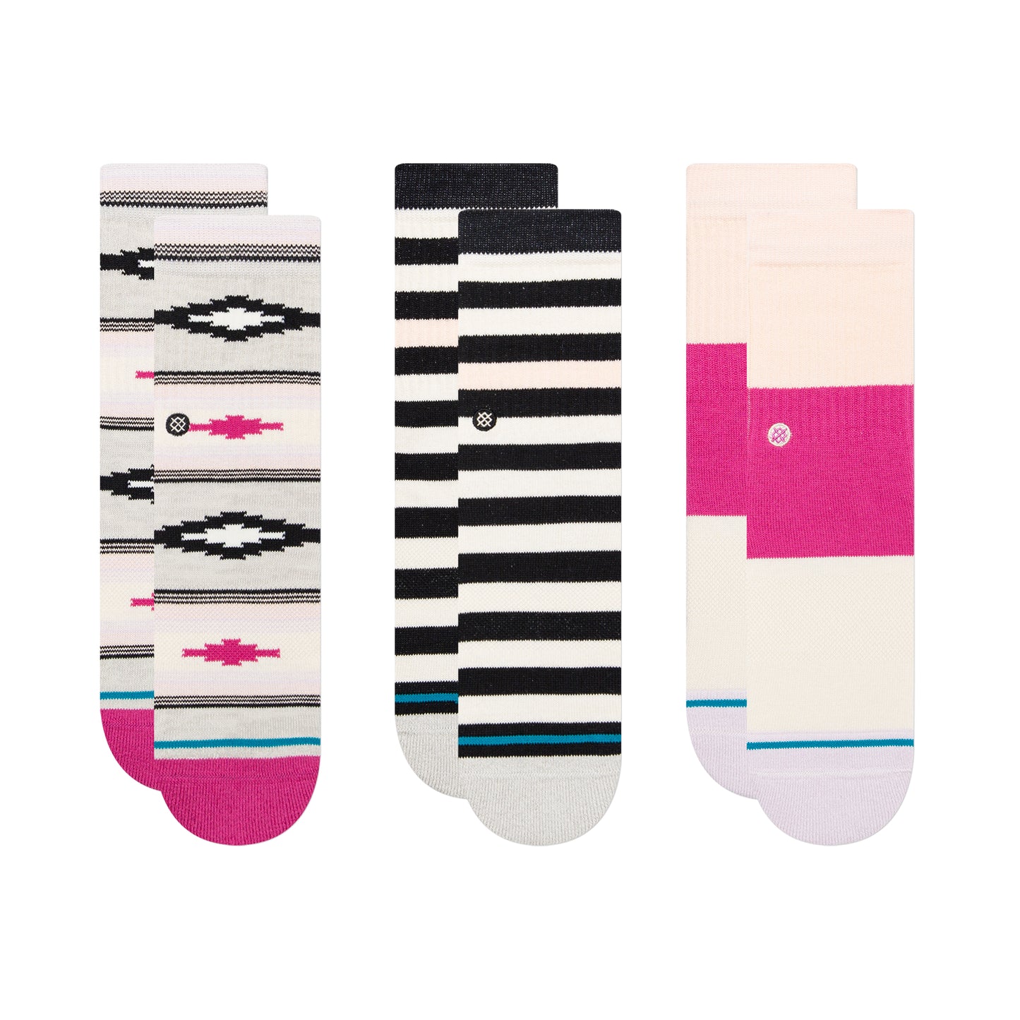 Stance Serape 3 Pack Crew Socks (Medium, Pink)