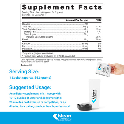 Klean Athlete Klean Recovery | Optimizes Muscle Recovery After Exercise | NSF Certified for Sport | 10 Sachets | Milk Chocolate Flavor