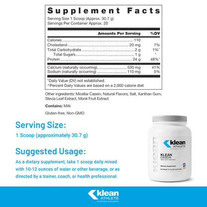 Klean Athlete | Klean Casein Protein | Designed to Help With Recovery and Reduce Muscle Breakdown.* | NSF Certified for Sport | 614 Grams Powder | Natural Vanilla Custard Flavor